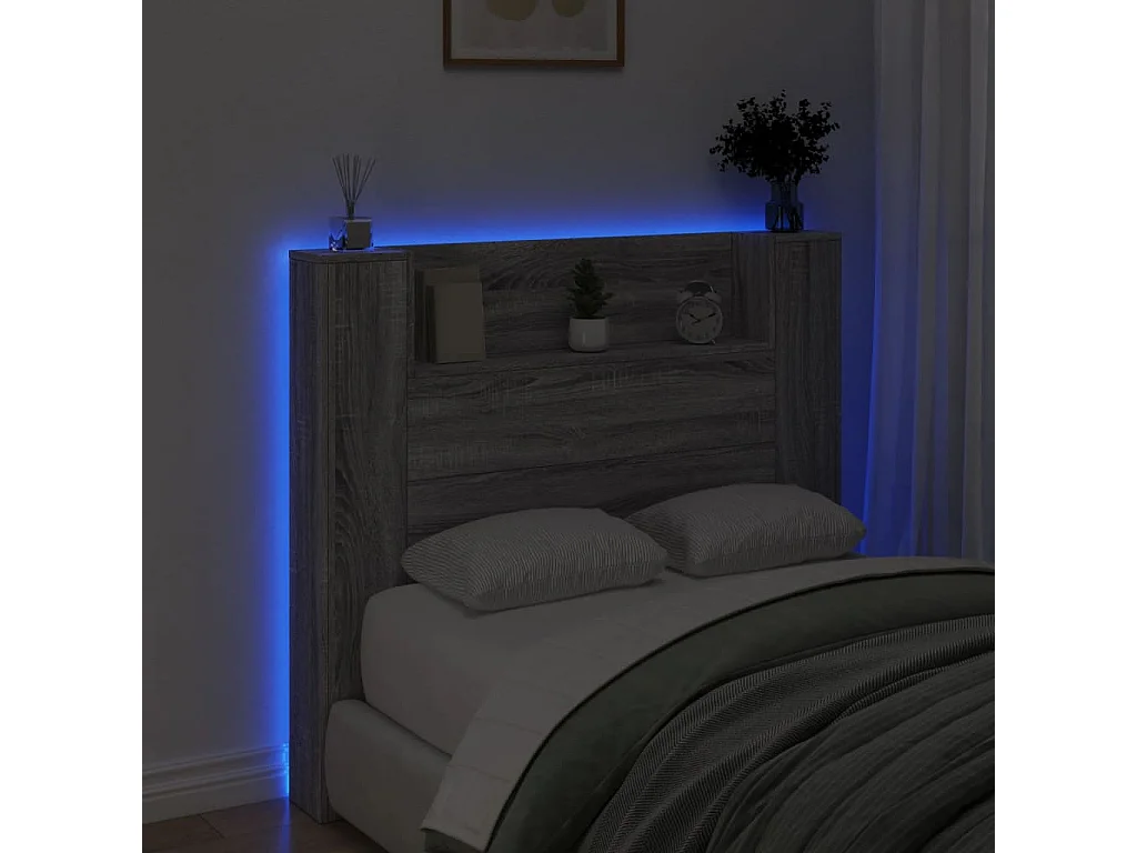 Armoire tête de lit avec LED sonoma gris 120x16,5x103,5 cm