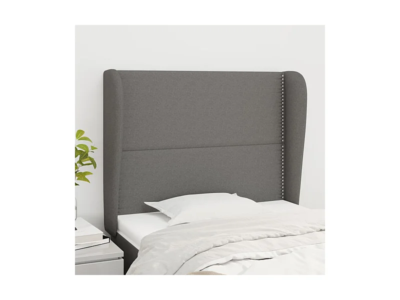 Tête de lit avec oreilles Gris foncé 93x23x118/128 cm Tissu
