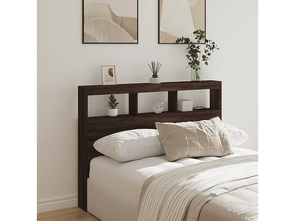 Armoire tête de lit avec LED chêne marron 140x17x102 cm