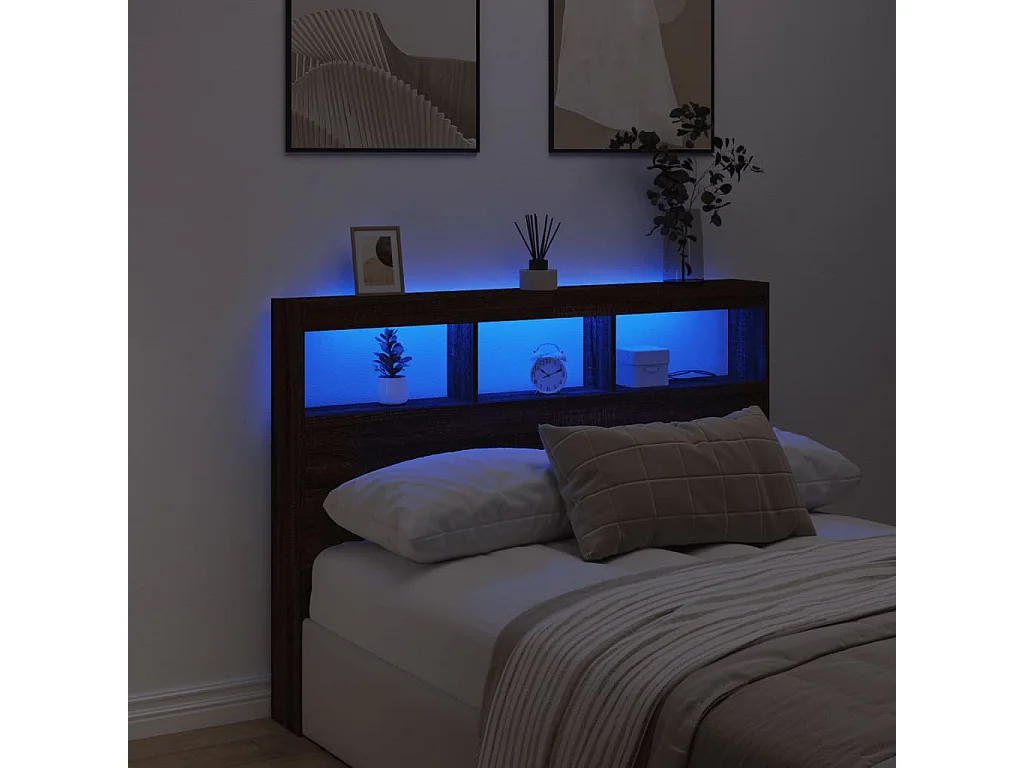 Armoire tête de lit avec LED chêne marron 140x17x102 cm