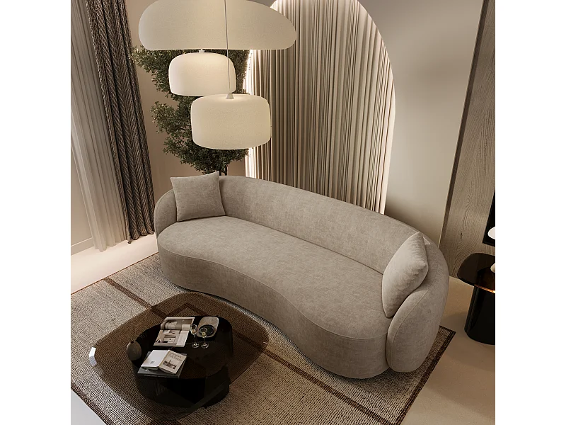 Canapé 3 places tissu tramé toucher doux taupe 210cm CELINE