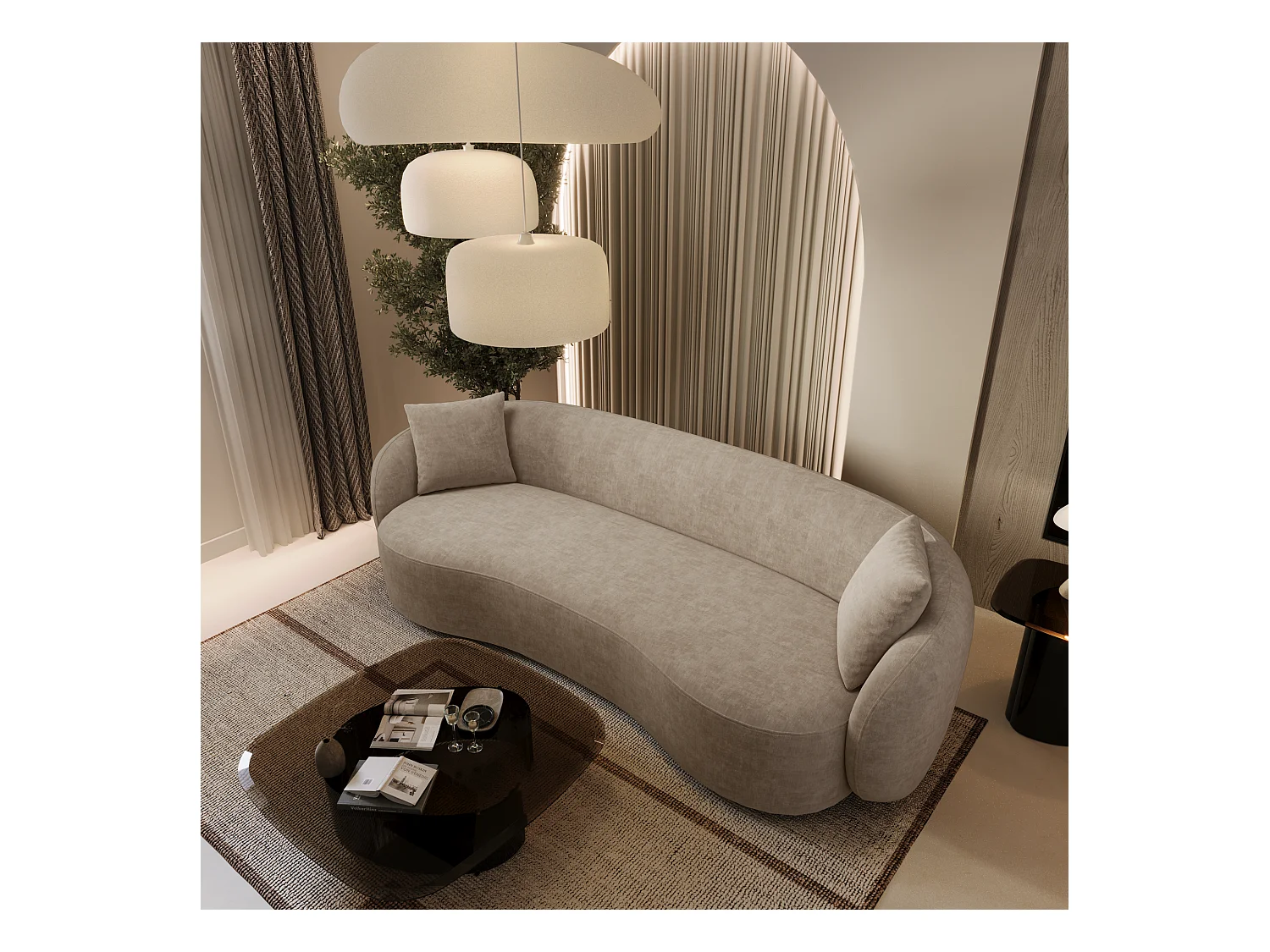 Canapé 3 places tissu tramé toucher doux taupe 210cm CELINE