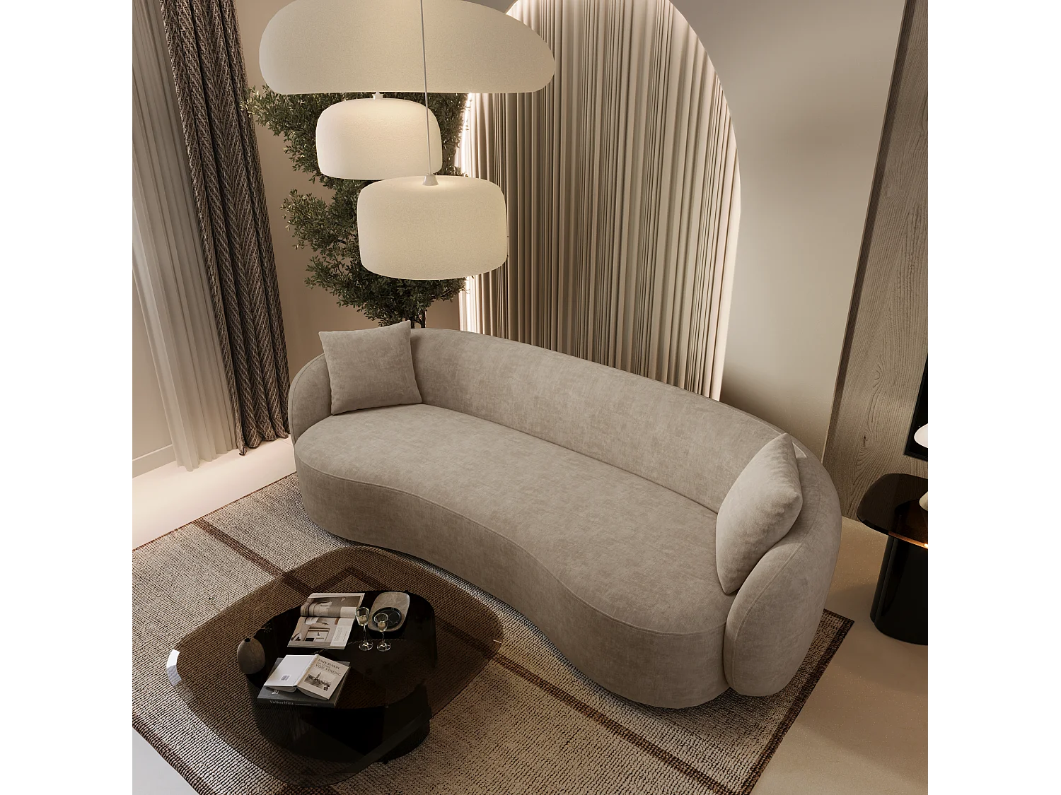 Canapé 3 places tissu tramé toucher doux taupe 210cm CELINE