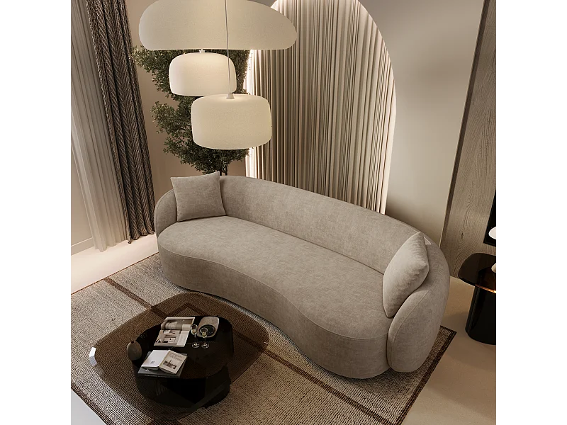 Canapé 3 places tissu tramé toucher doux taupe 210cm CELINE