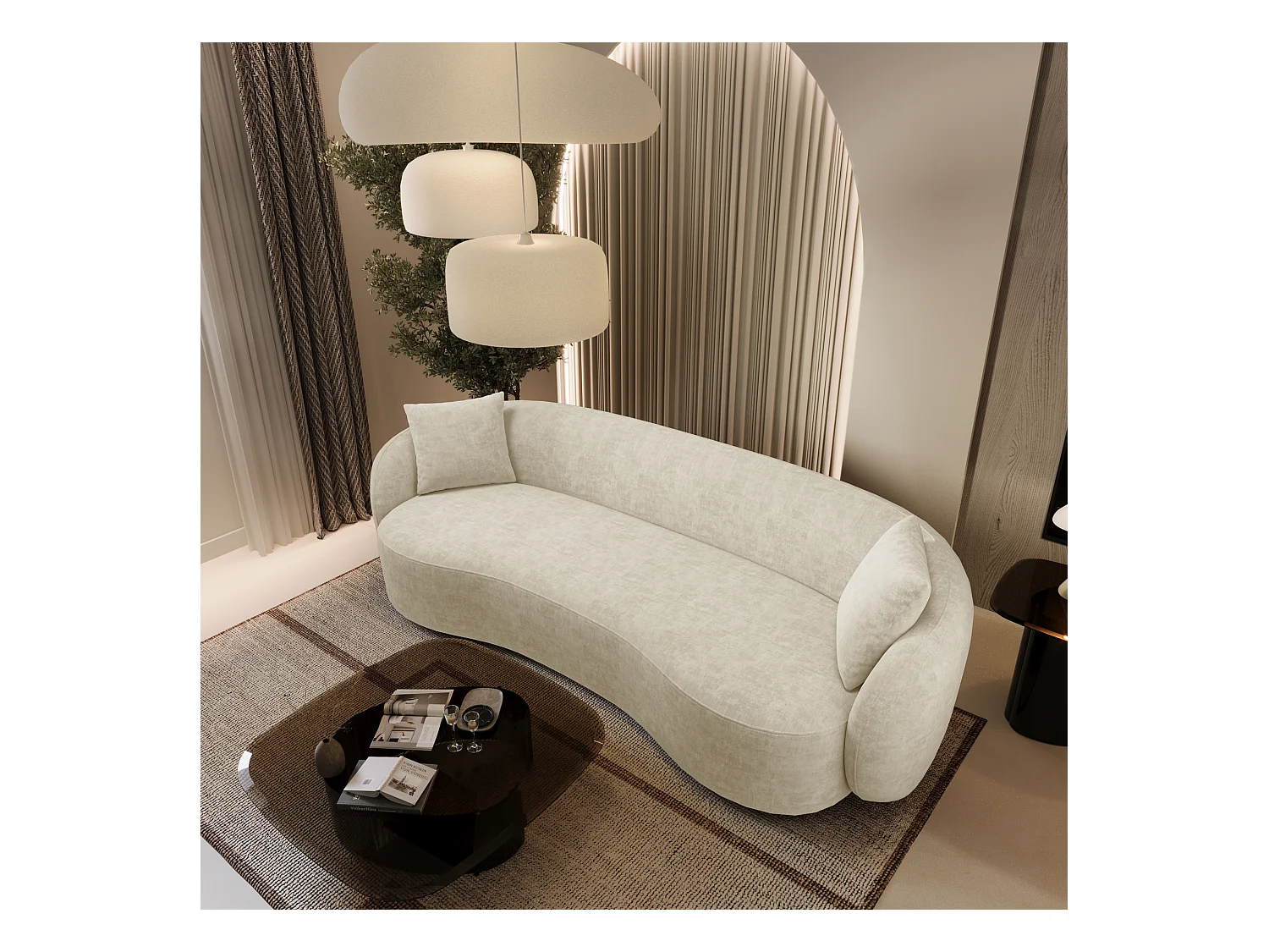 Canapé 3 places tissu tramé toucher doux crème 210cm CELINE