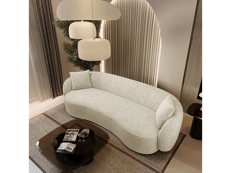 Canapé 3 places tissu tramé toucher doux crème 210cm CELINE