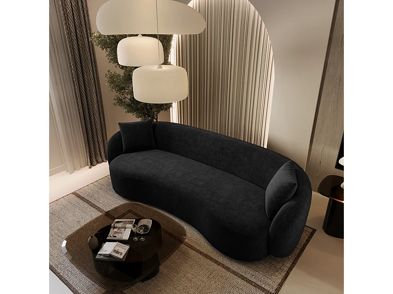 Canapé 3 places tissu tramé toucher doux noir 210cm CELINE