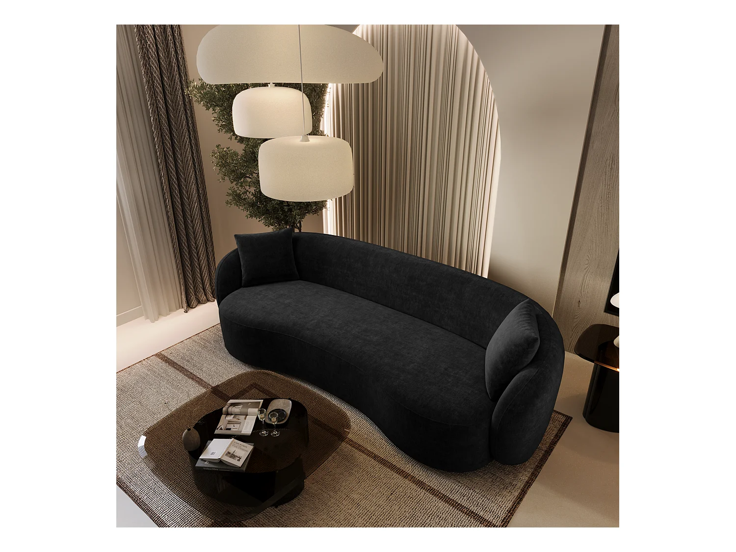 Canapé 3 places tissu tramé toucher doux noir 210cm CELINE