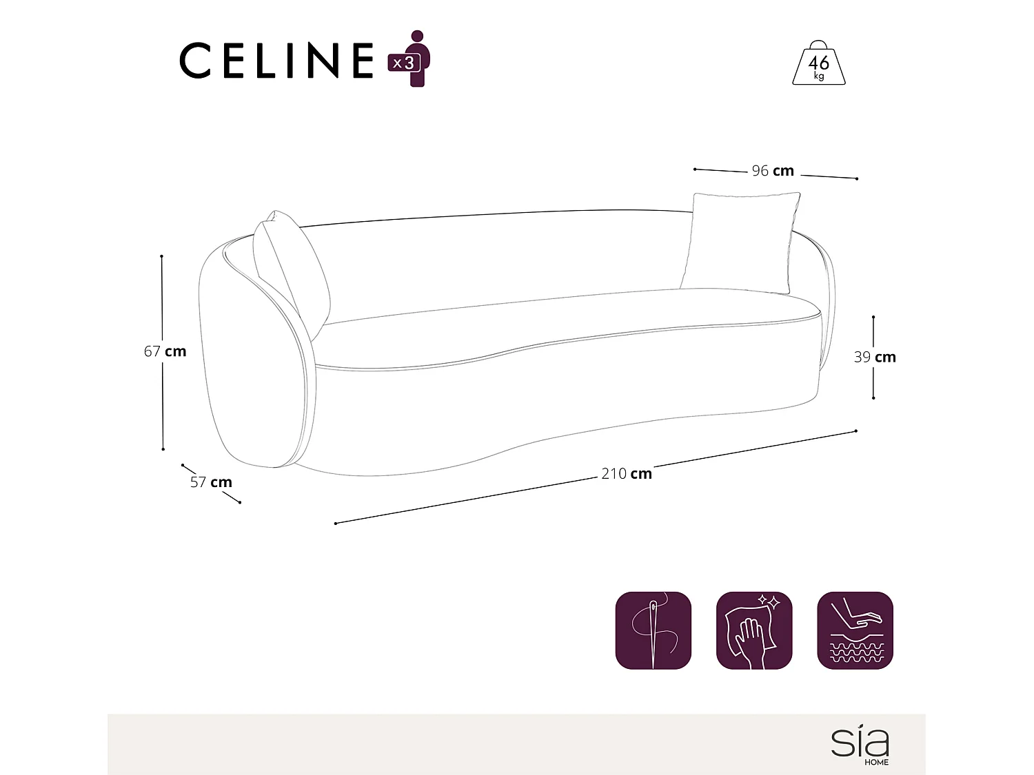 Canapé 3 places CELINE en tissu tramé toucher doux noir