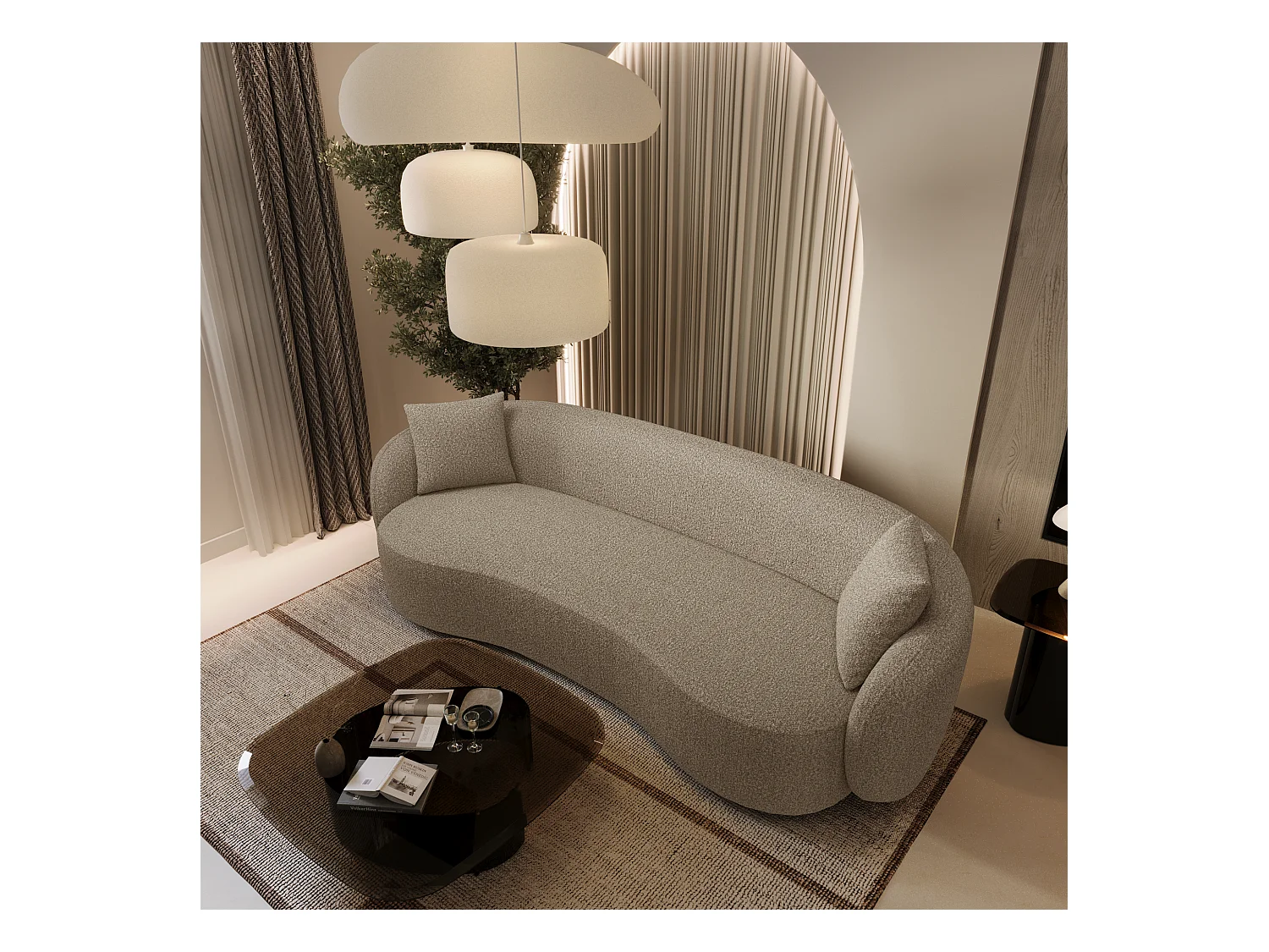 Canapé 3 places bouclette beige 210cm CELINE