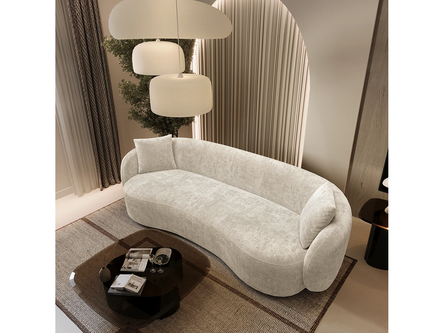 Canapé 3 places velours gaufré crème 210cm CELINE