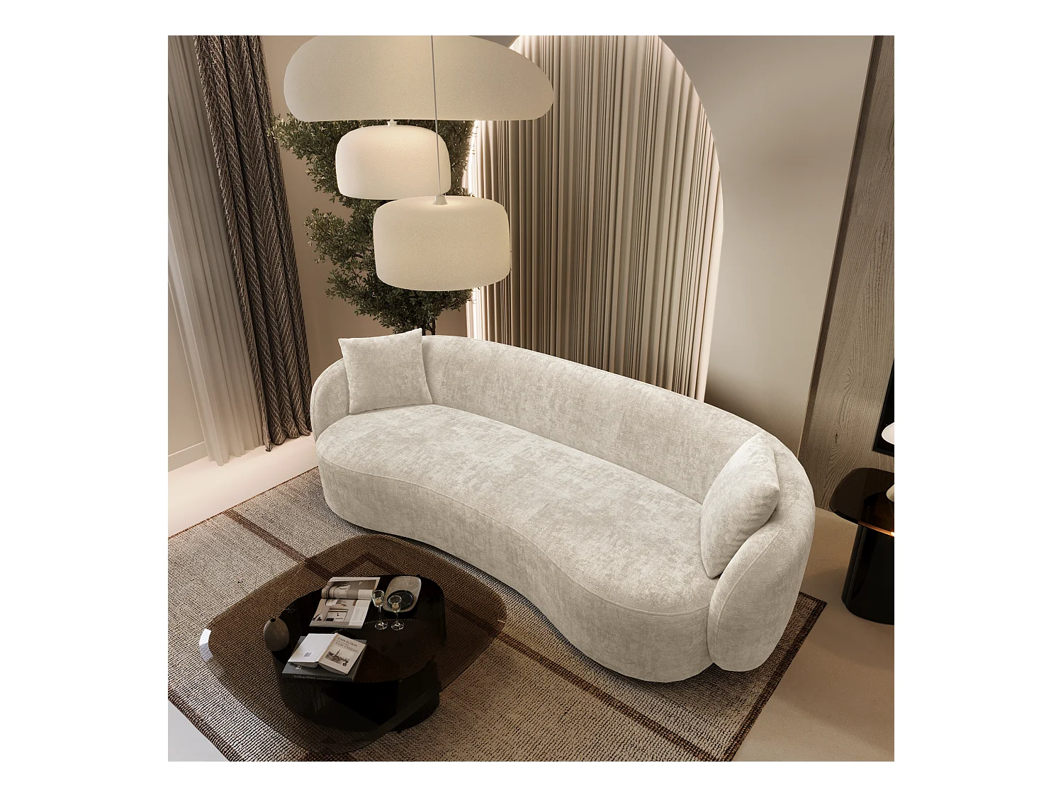 Canapé 3 places velours gaufré crème 210cm CELINE
