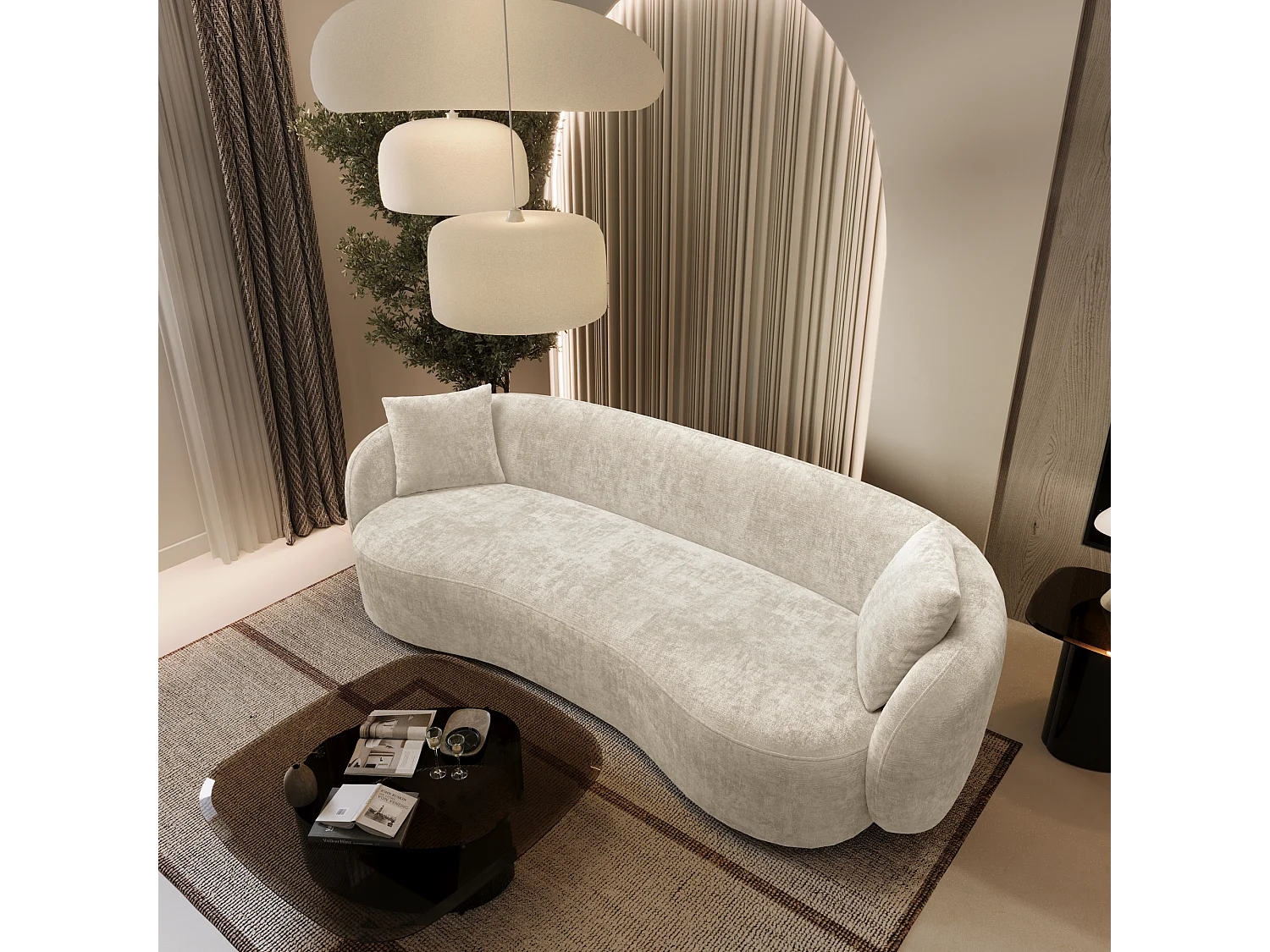 Canapé 3 places velours gaufré crème 210cm CELINE