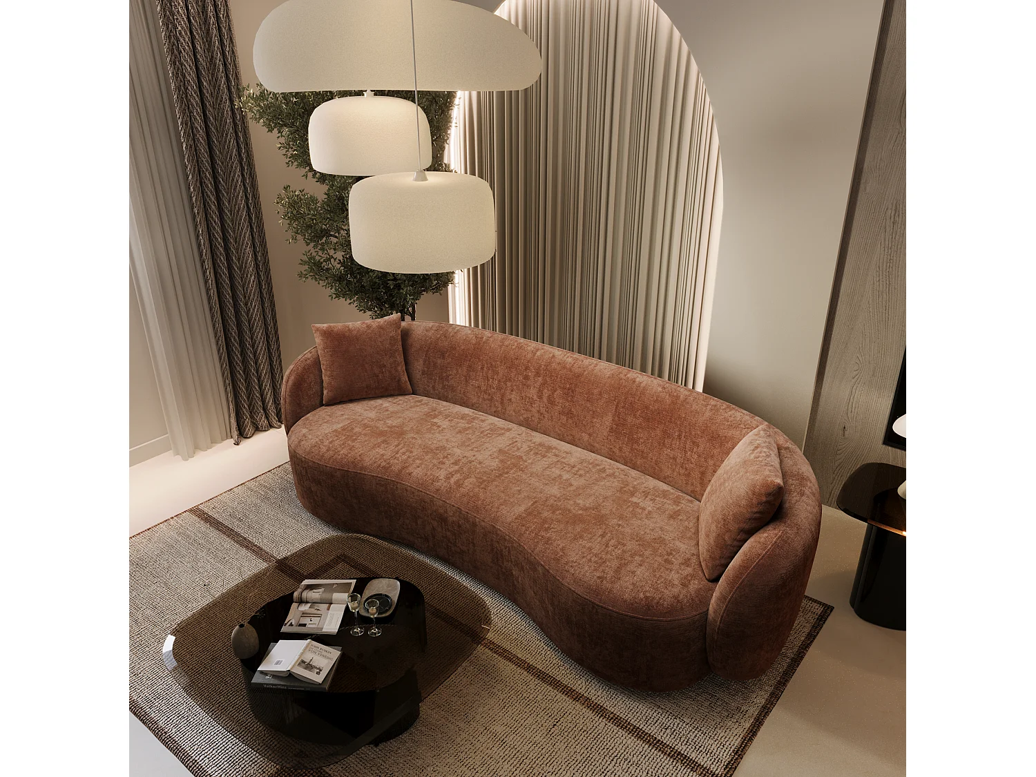 Canapé 3 places velours gaufré terracotta 210cm CELINE