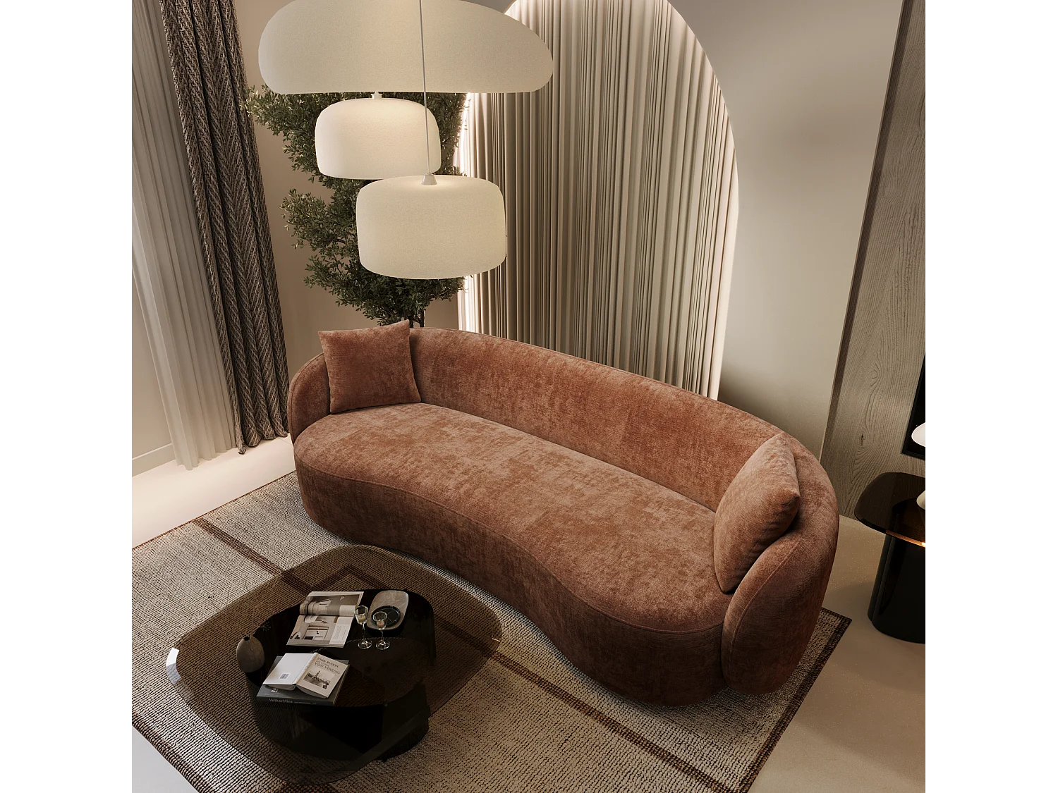 Canapé 3 places velours gaufré terracotta 210cm CELINE