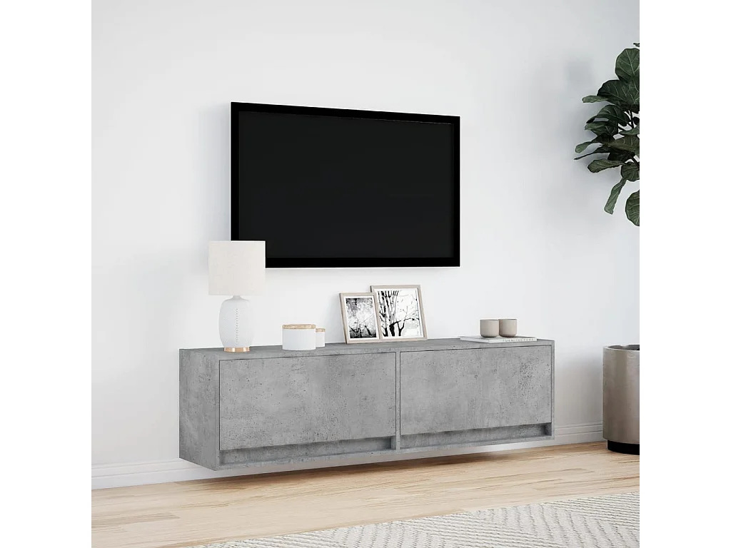 Meuble TV mural avec lumières LED gris béton 140x31x38 cm