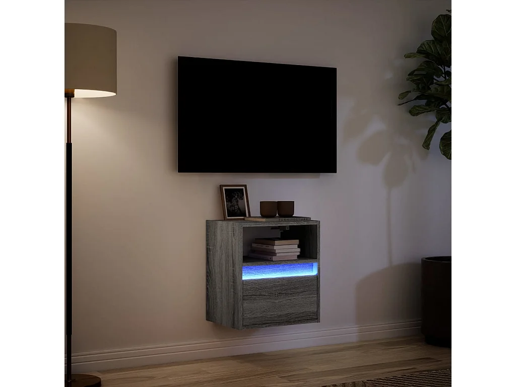 Mueble de TV de pared con luces LED gris Sonoma 41x31x45 cm