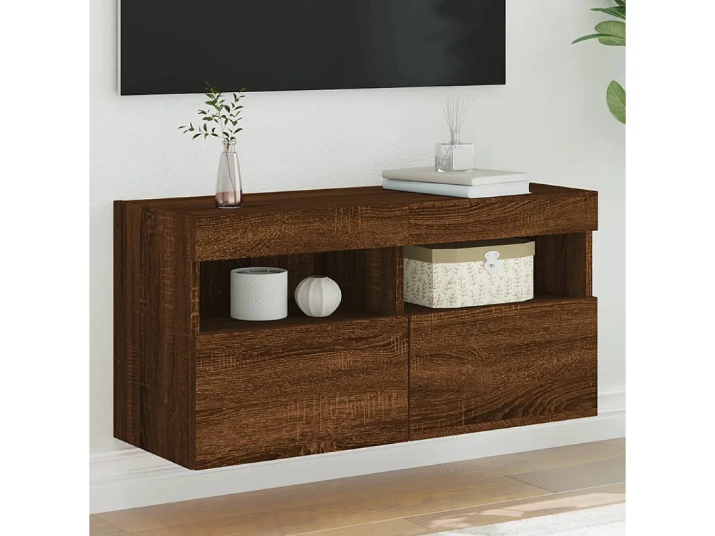 TV-Wandschrank mit LED-Leuchten Braun Eichen-Optik 80x30x40 cm