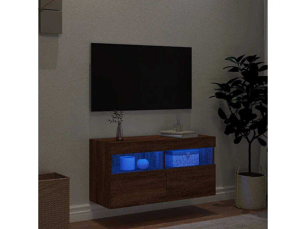 TV-Wandschrank mit LED-Leuchten Braun Eichen-Optik 80x30x40 cm