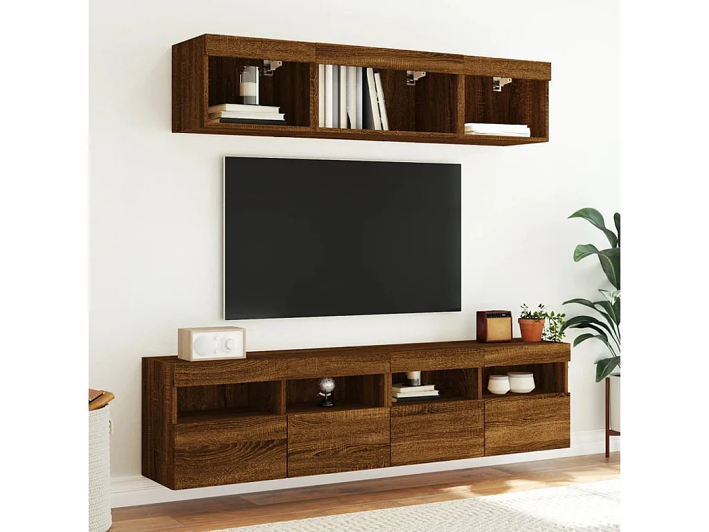 TV-Wandschrank mit LED-Leuchten Braun Eichen-Optik 80x30x40 cm