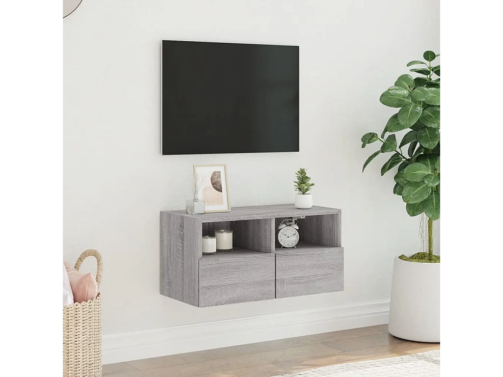 Mobile TV a Parete Grigio Sonoma 60x30x30 cm Legno Multistrato