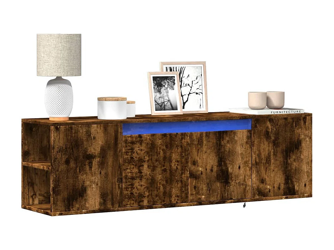 Mobile TV a Parete con Luci LED Rovere Fumo 135x31x39,5 cm