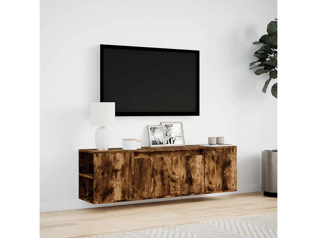 Mobile TV a Parete con Luci LED Rovere Fumo 135x31x39,5 cm