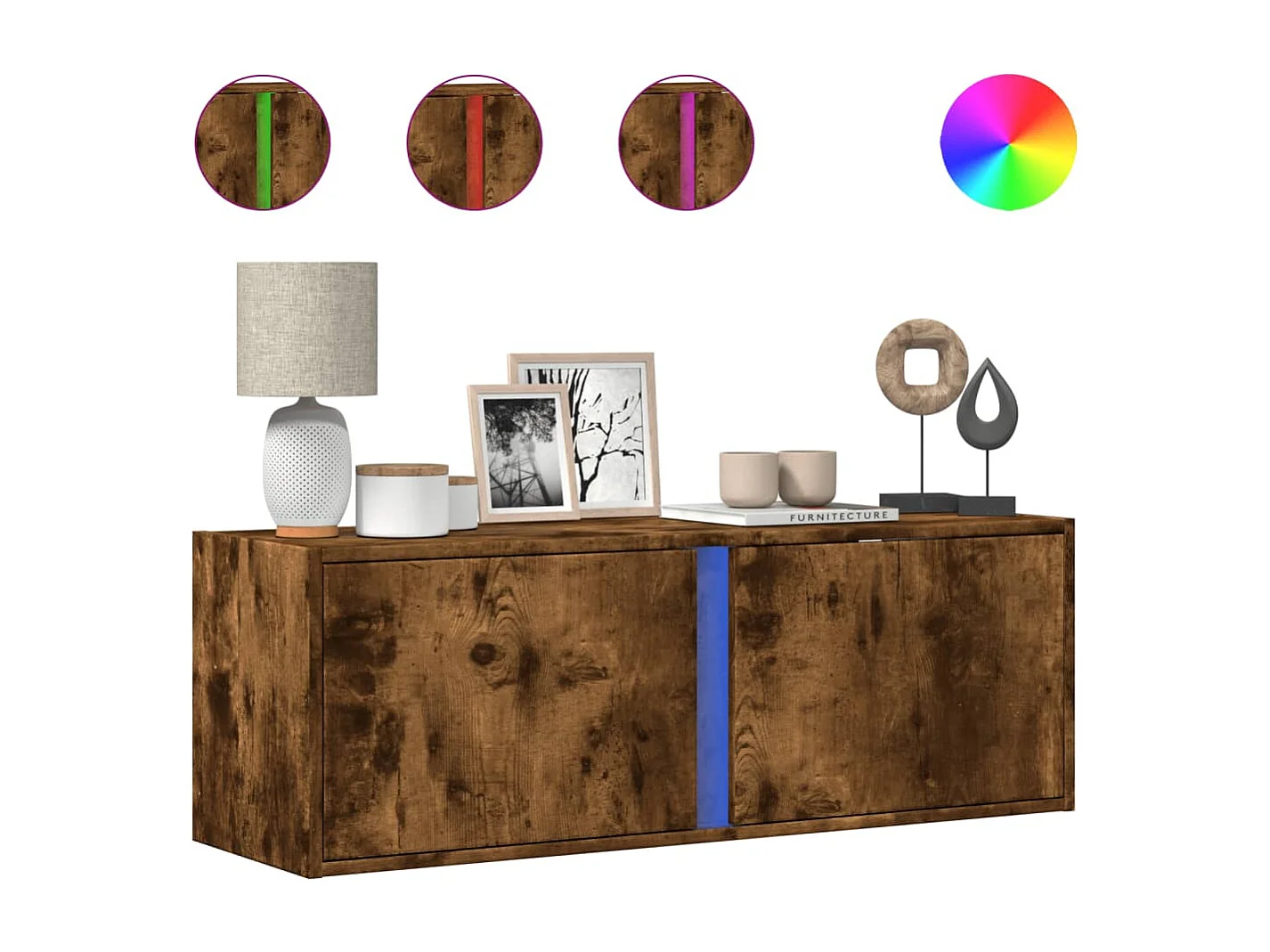 TV-Wandschrank mit LED-Beleuchtung Räuchereiche 100x31x35 cm