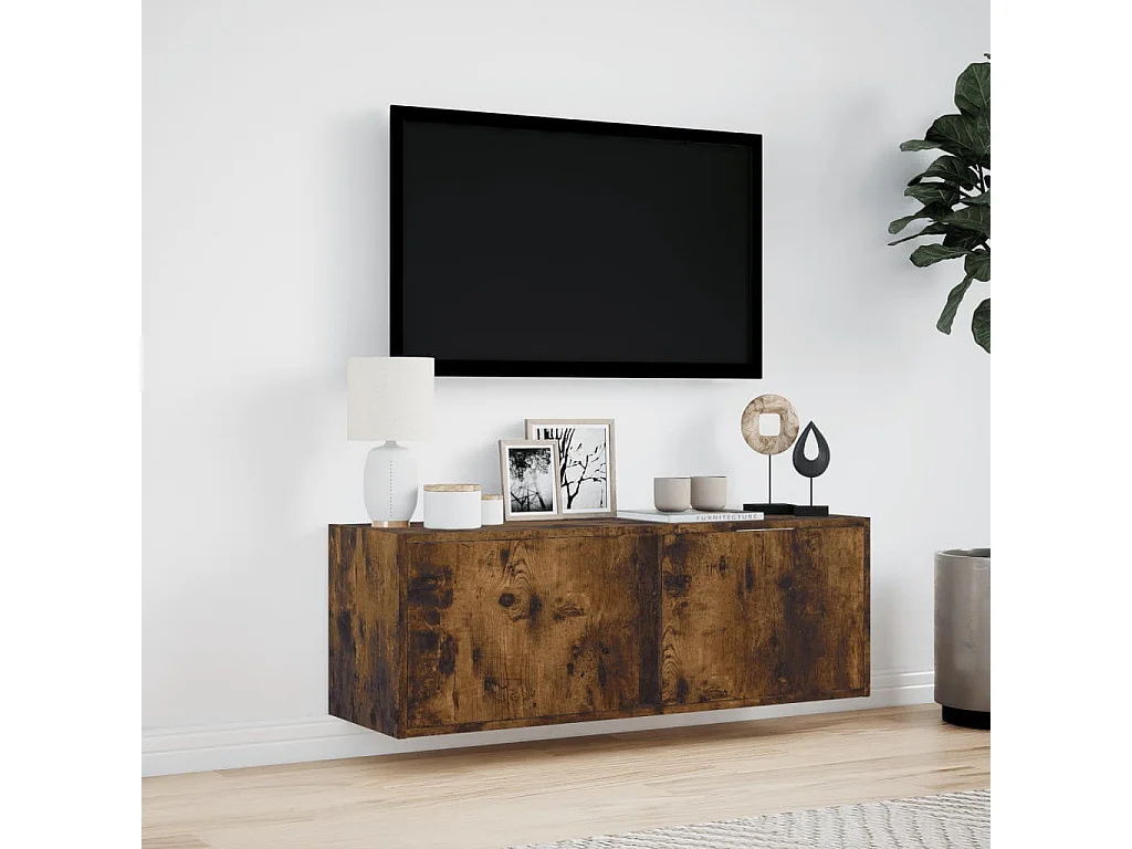 TV-Wandschrank mit LED-Beleuchtung Räuchereiche 100x31x35 cm