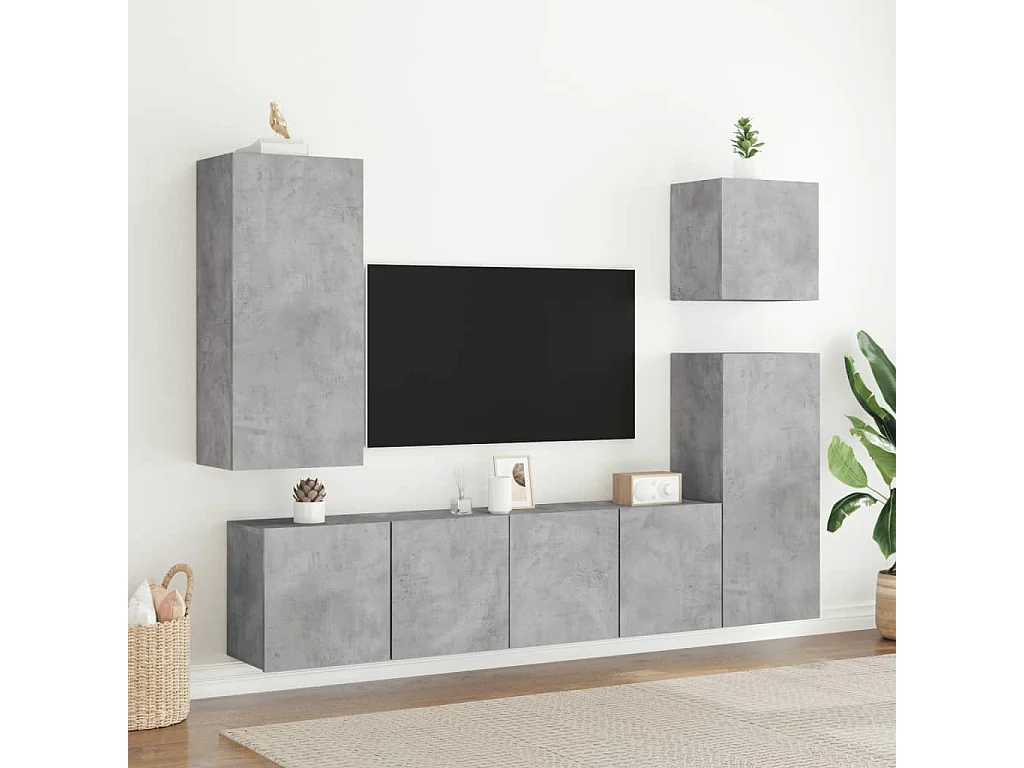 Meuble TV mural gris béton 40,5x30x90 cm bois d'ingénierie