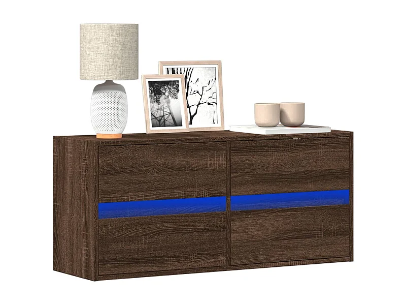 Móvel de parede p/ TV luzes LED 100x31x45 cm carvalho castanho