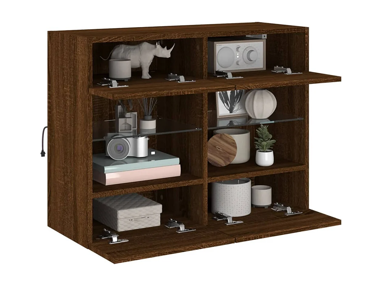 Meuble TV mural avec lumières LED chêne marron 78,5x30x60,5 cm