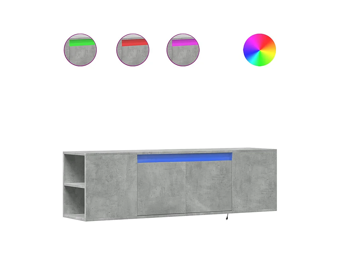 Meuble TV mural avec lumières LED gris béton 135x31x39,5 cm
