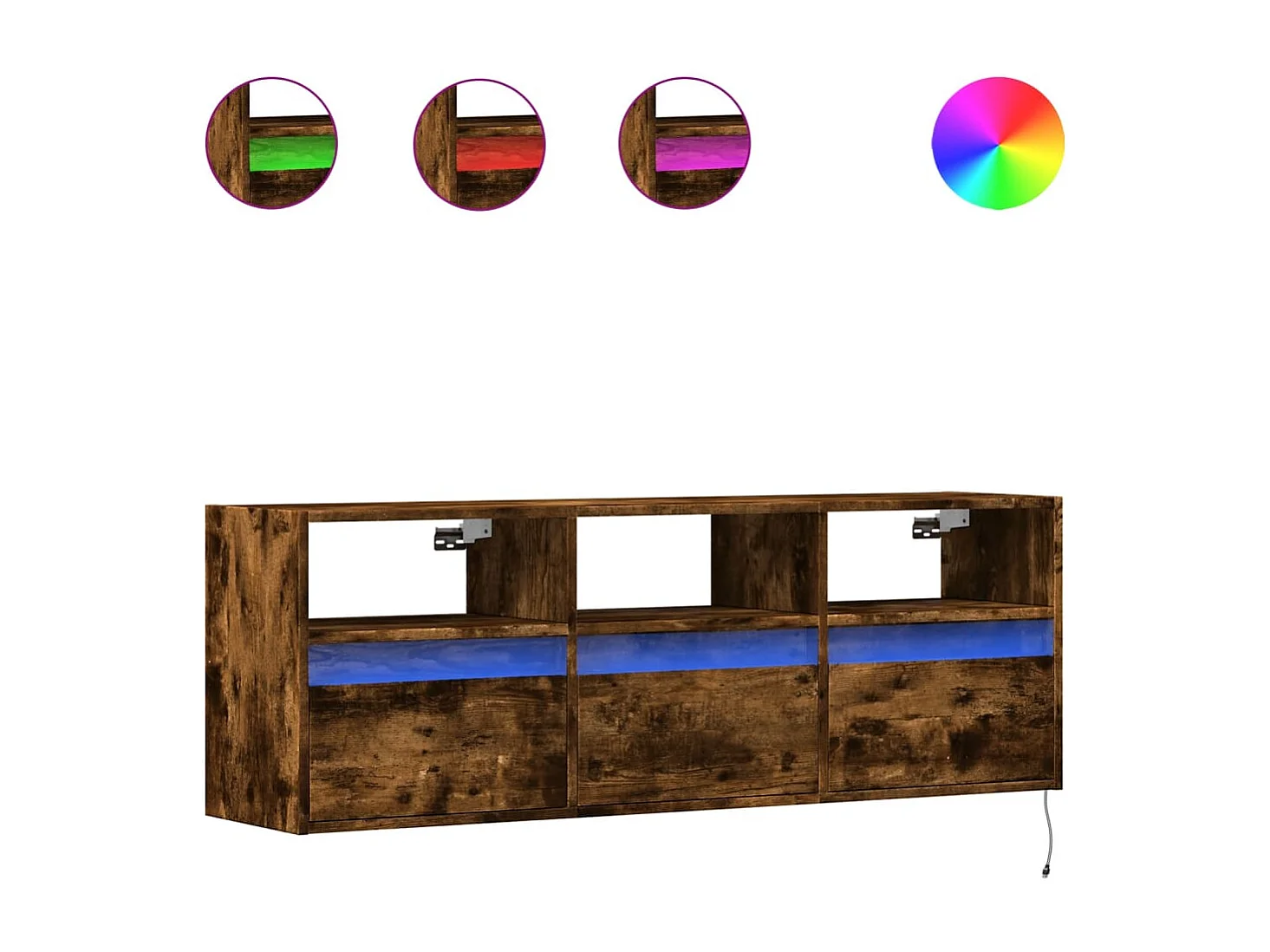 Mueble de TV de pared con luces LED roble ahumado 130x31x45 cm