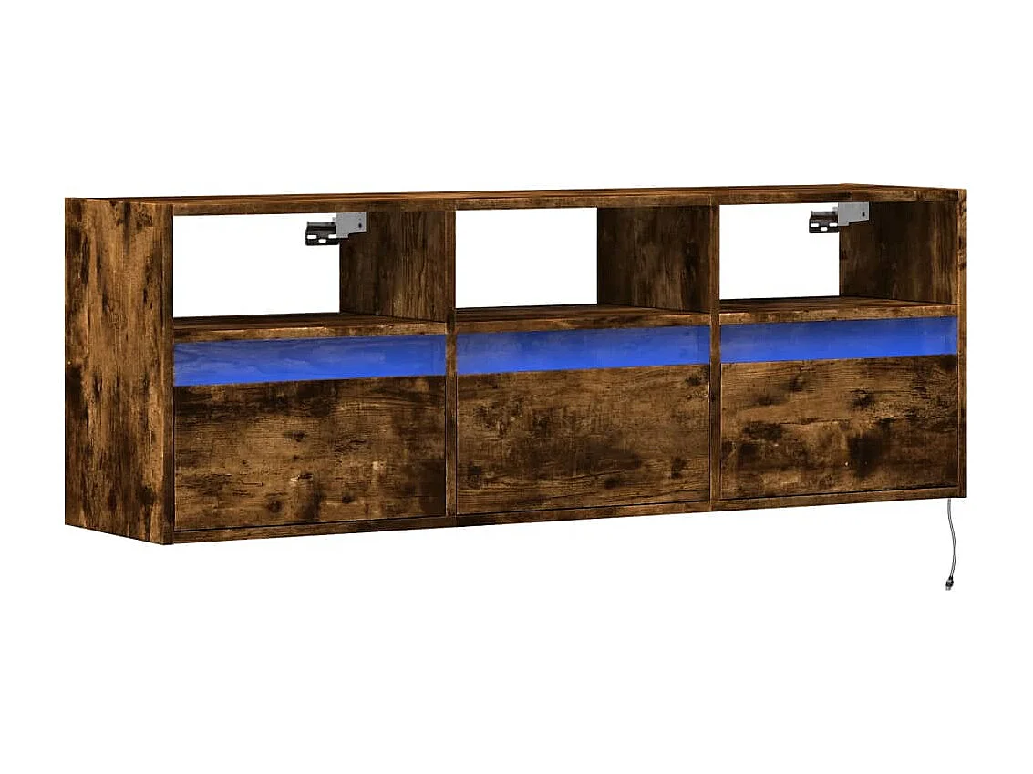 Mueble de TV de pared con luces LED roble ahumado 130x31x45 cm