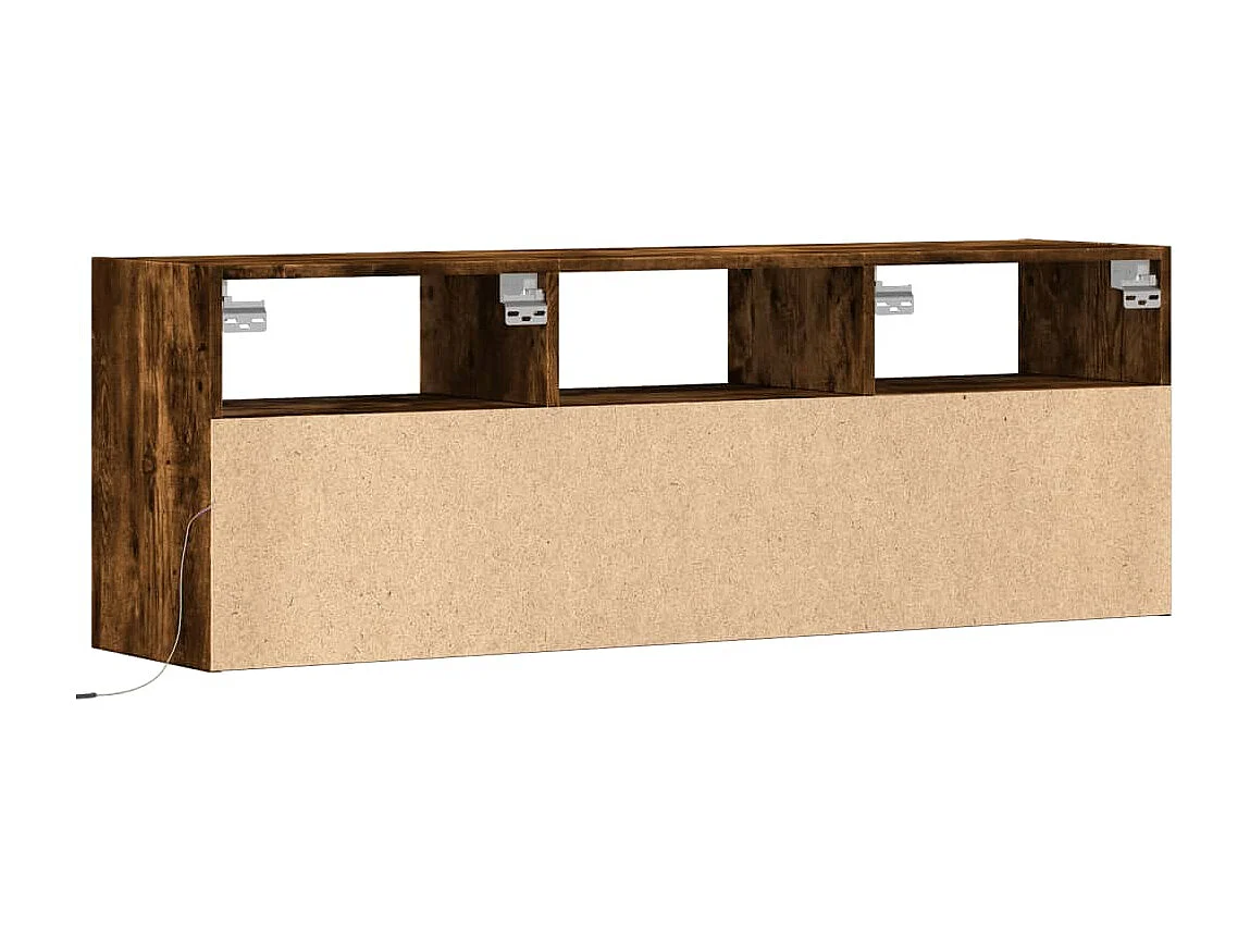 Meuble TV mural avec lumières LED chêne fumé 130x31x45 cm