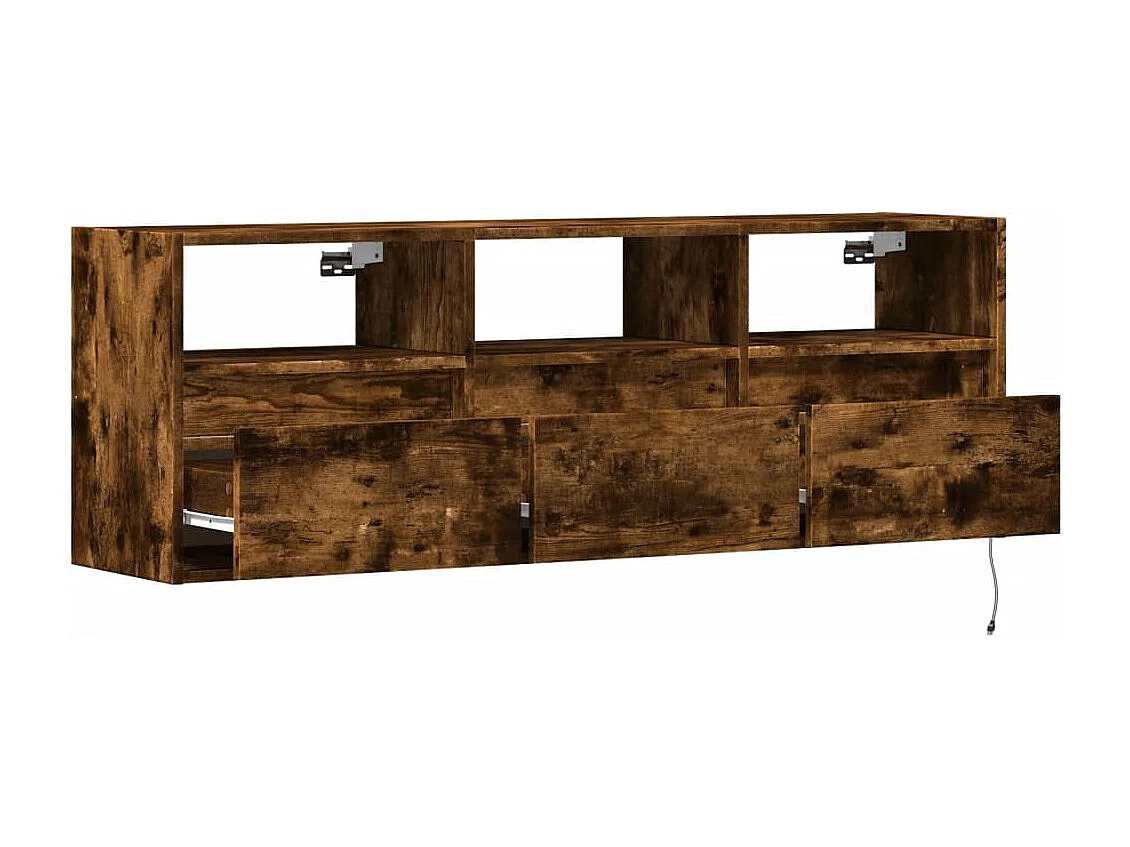 Meuble TV mural avec lumières LED chêne fumé 130x31x45 cm
