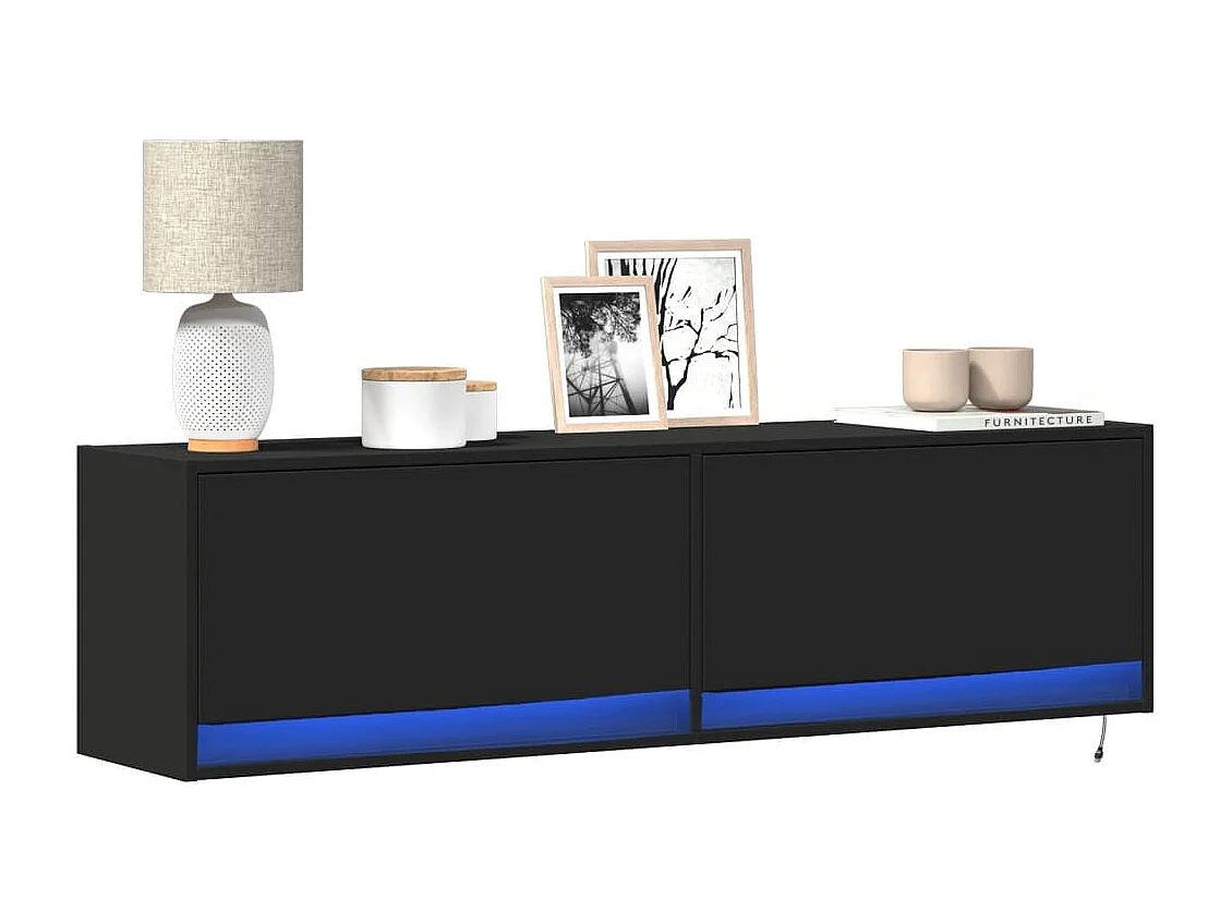 Meuble TV mural avec lumières LED noir 140x31x38 cm