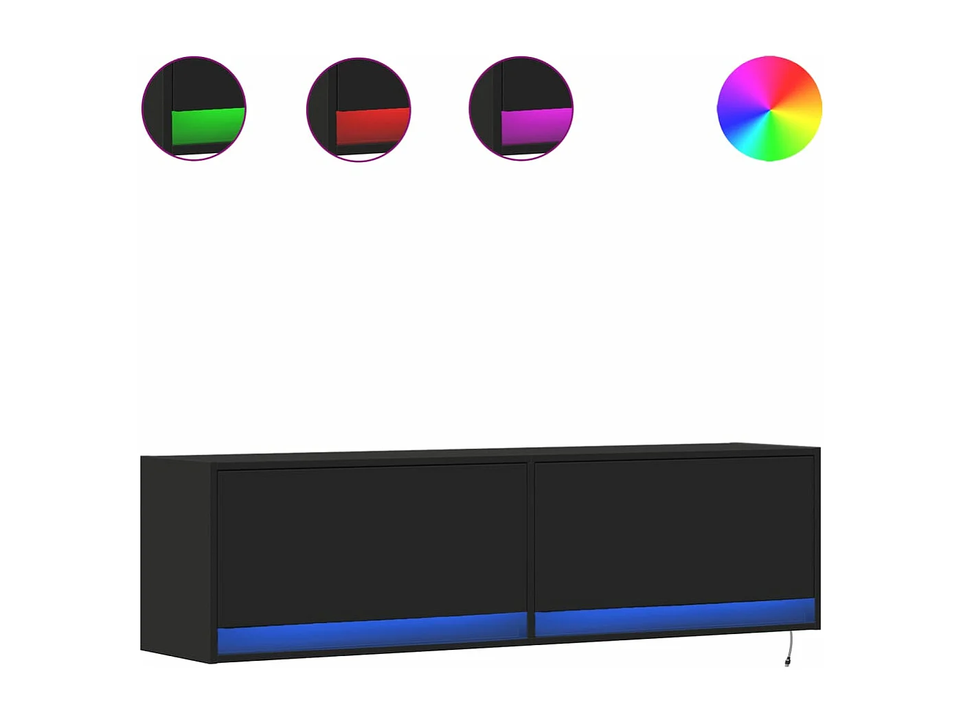 Meuble TV mural avec lumières LED noir 140x31x38 cm