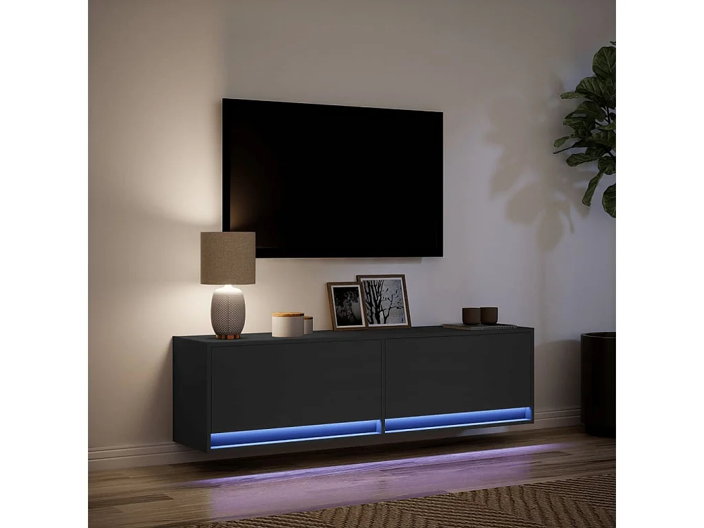 Meuble TV mural avec lumières LED noir 140x31x38 cm