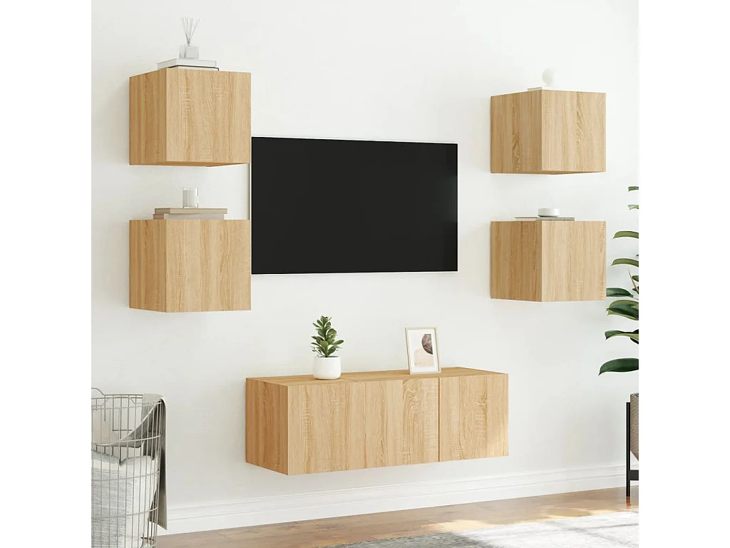 Mobile TV a Parete con Luci LED Rovere Sonoma 30,5x35x80 cm