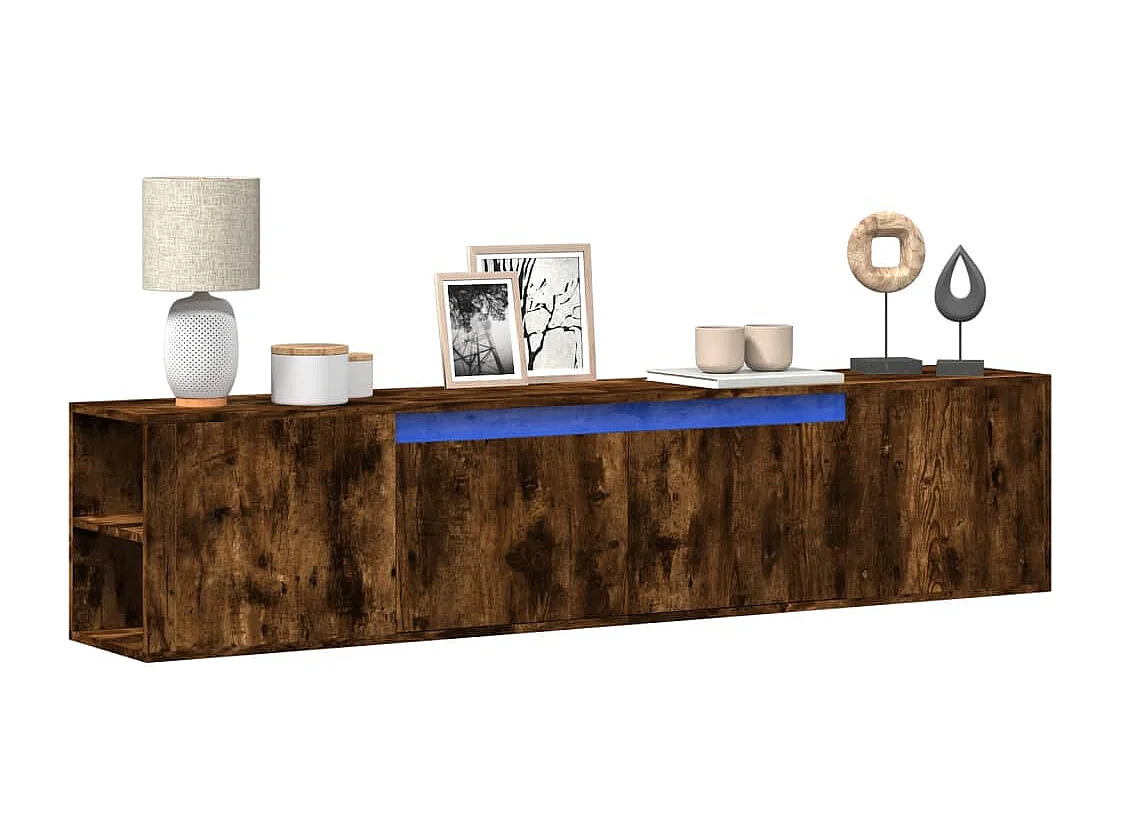 Mobile TV a Parete con LED Rovere Fumo 180x31x39,5 cm
