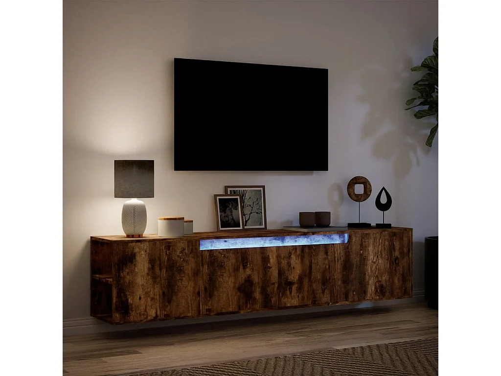 Mobile TV a Parete con LED Rovere Fumo 180x31x39,5 cm