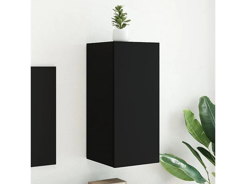 Mueble de TV de pared con luces LED negro 30,5x35x70 cm