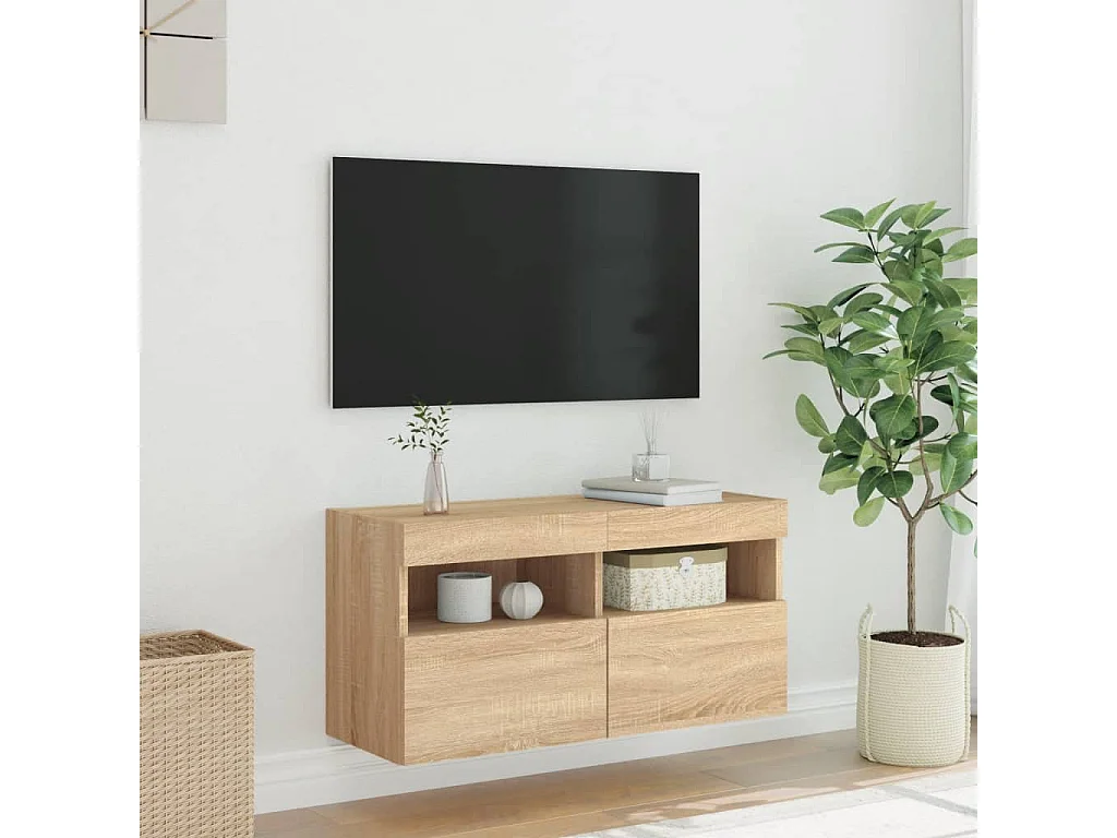 Mobile TV a Parete con Luci LED Rovere Sonoma 80x30x40 cm