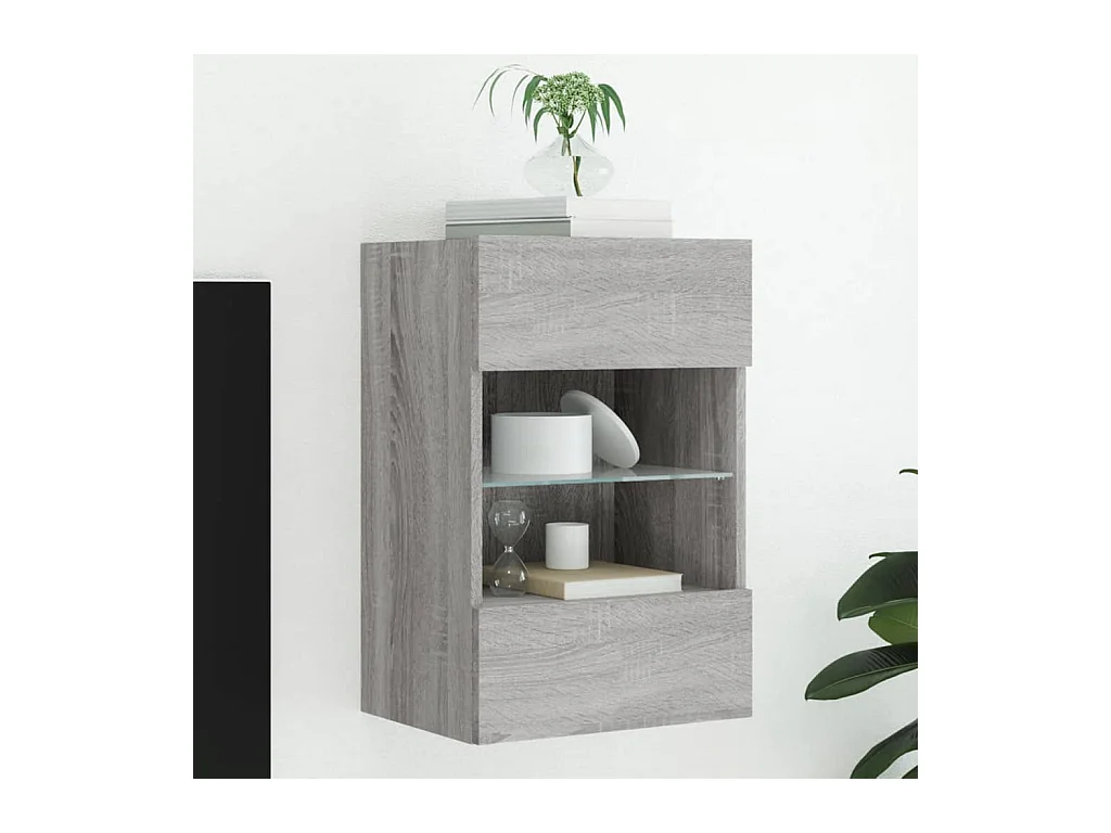 Mueble de TV de pared con luces LED gris Sonoma 40x30x60,5 cm