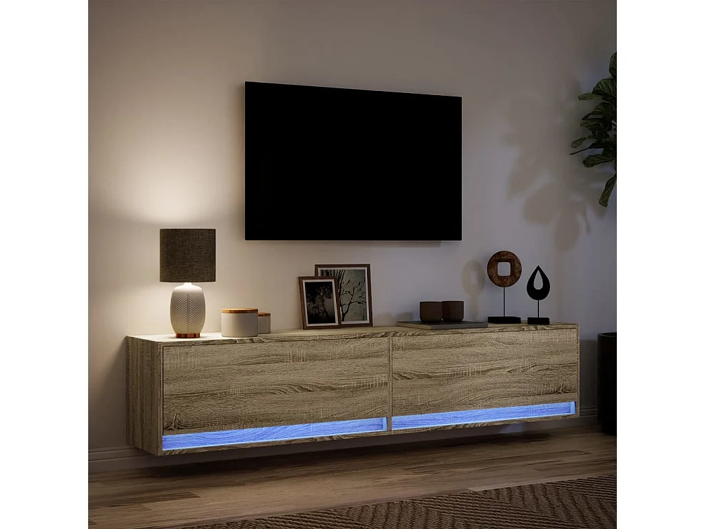 Mobile TV a Parete con LED Rovere Sonoma 180x31x38 cm