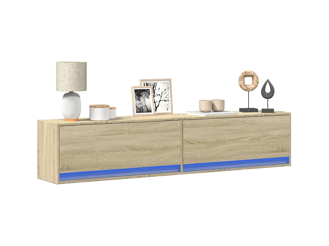 Mobile TV a Parete con LED Rovere Sonoma 180x31x38 cm