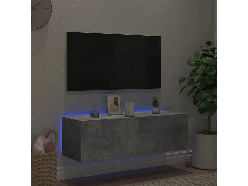 Mobile TV a Parete con Luci LED Grigio Cemento 100x35x31 cm
