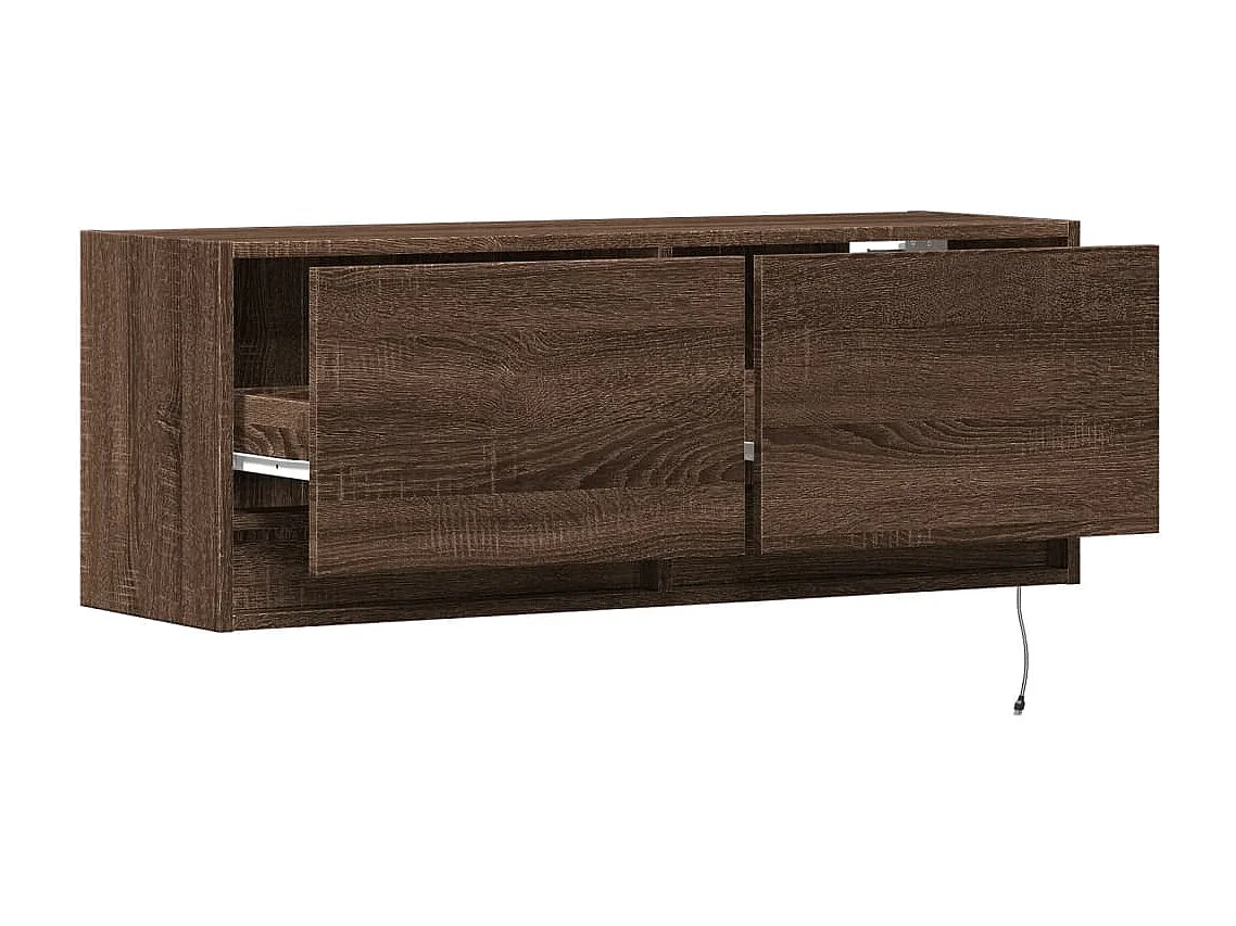 Mobile TV a Parete con Luci LED Rovere Marrone 100x31x35 cm